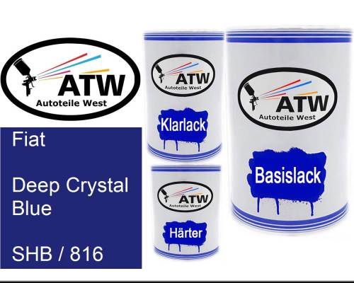 Fiat, Deep Crystal Blue, SHB / 816: 500ml Lackdose + 500ml Klarlack + 250ml Härter - Set, von ATW Autoteile West.